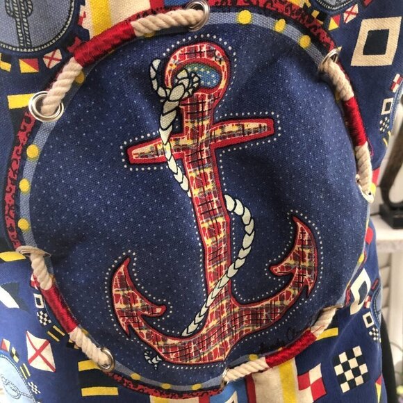 Sun N Sand Beach Cotton Backpack Red Blue Anchor - Picture 6 of 10